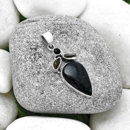 Indigo Gabbro, Herkimer Diamond & Black Onyx Pendant P-1203 SDP127730
