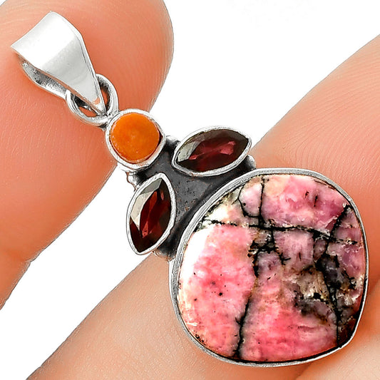 Natural Rhodonite, Garnet & Coral Pendant P-1203 SDP127750