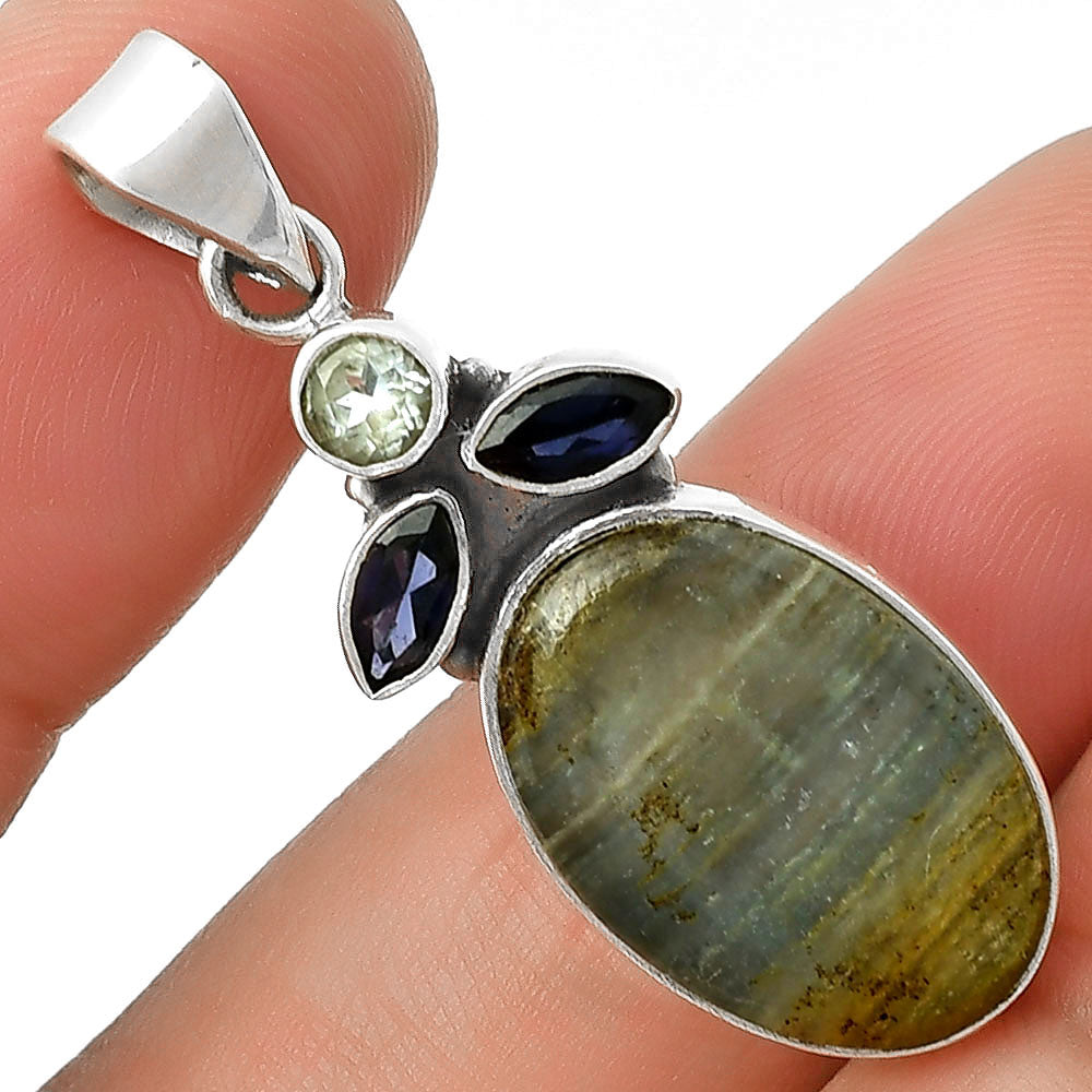 Blue Aragonite, Iolite & Sky Blue Topaz Pendant P-1203 SDP127751