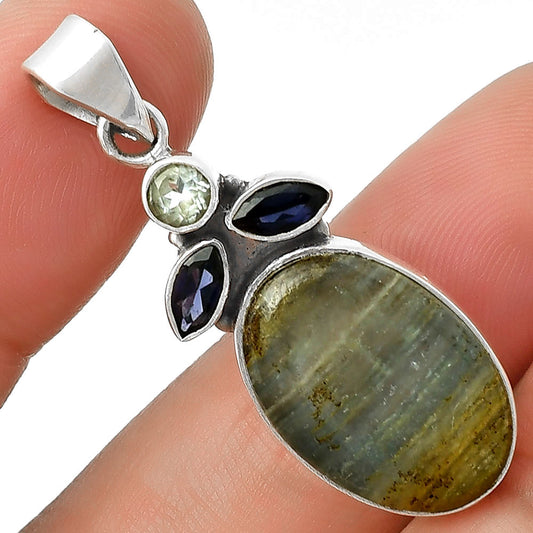 Blue Aragonite, Iolite & Sky Blue Topaz Pendant P-1203 SDP127751