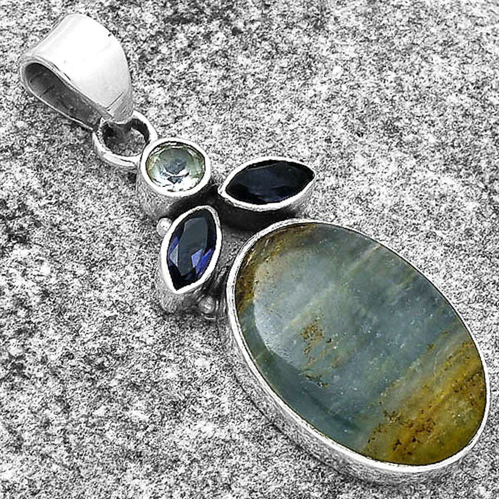 Blue Aragonite, Iolite & Sky Blue Topaz Pendant P-1203 SDP127751