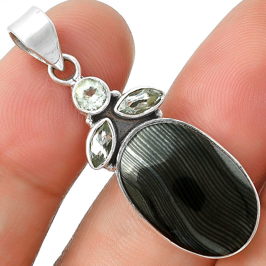 Black Malachite & Sky Blue Topaz Pendant P-1203 SDP127752