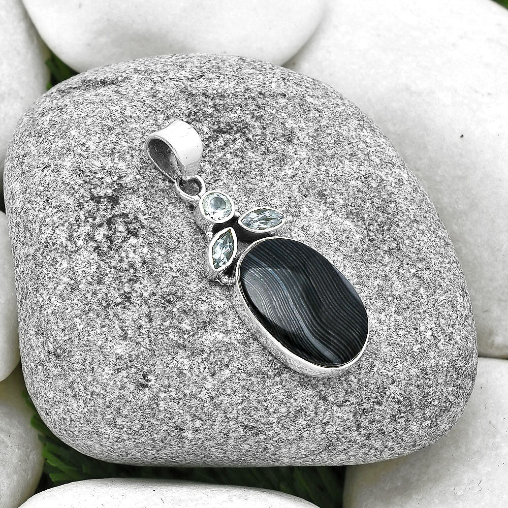 Black Malachite & Sky Blue Topaz Pendant P-1203 SDP127752