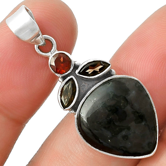 Indigo Gabbro, Smoky Quartz & Garnet Pendant P-1203 SDP127755