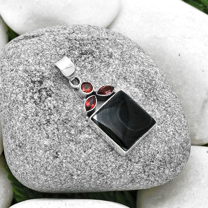 Crown Of Silver Psilomelane - Black Malachite & Garnet Pendant P-1203 SDP127757