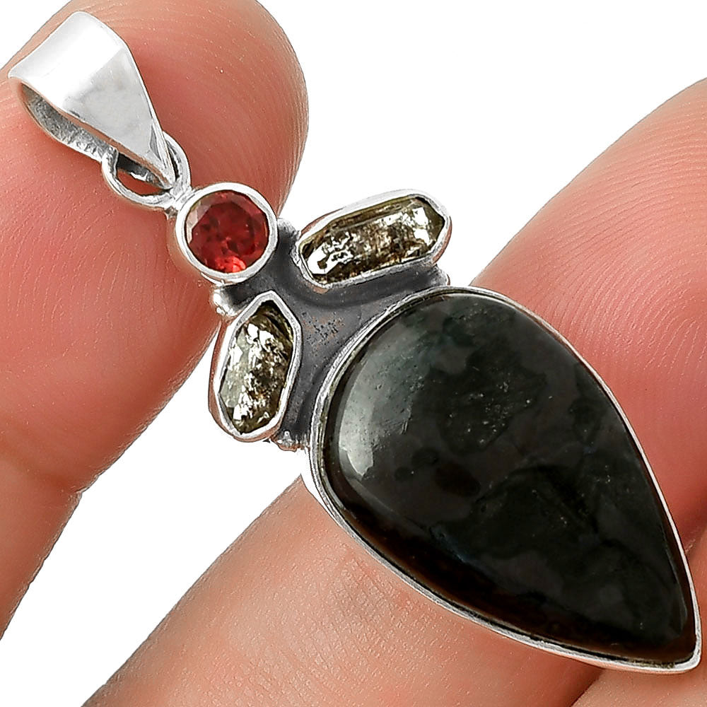 Indigo Gabbro, Herkimer Diamond & Garnet Pendant P-1203 SDP127758