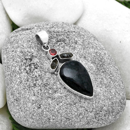 Indigo Gabbro, Herkimer Diamond & Garnet Pendant P-1203 SDP127758