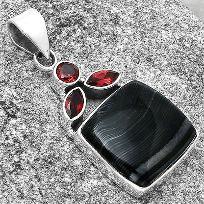Crown Of Silver Psilomelane - Black Malachite & Garnet Pendant P-1203 SDP127759