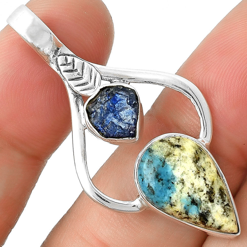 K2 Blue Azurite In Quartz & Blue Sapphire Rough Pendant P-1166 SDP127762