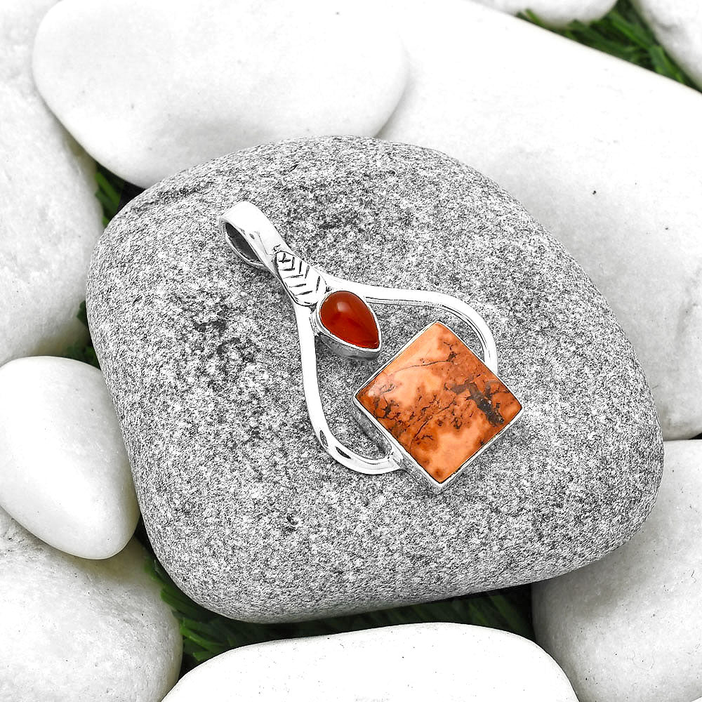 Indian Paint Gemstone & Carnelian Pendant P-1166 SDP127790
