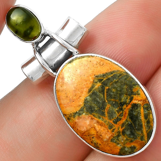 Moroccan Yellow Jacket Jasper & Chrome Chalcedony Pendant P-1159 SDP127799