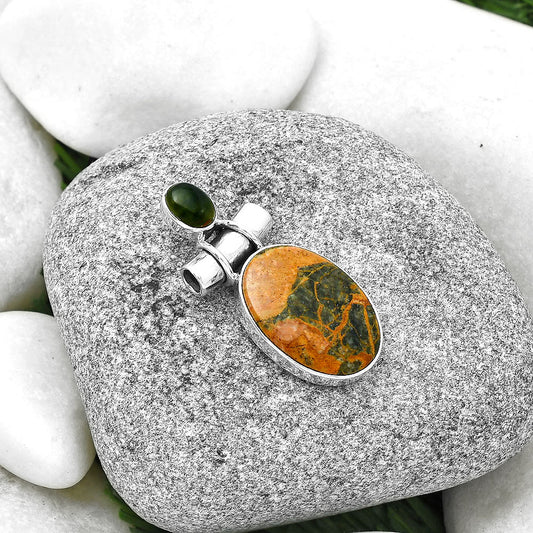 Moroccan Yellow Jacket Jasper & Chrome Chalcedony Pendant P-1159 SDP127799