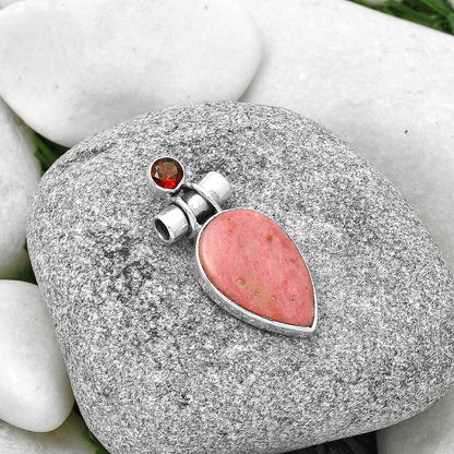 Natural Pink Tulip Quartz & Garnet Pendant P-1159 SDP127812