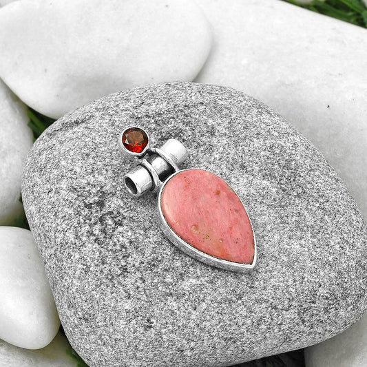 Natural Pink Tulip Quartz & Garnet Pendant P-1159 SDP127812