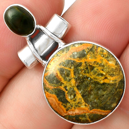 Moroccan Yellow Jacket Jasper & Chrome Chalcedony Pendant P-1159 SDP127824