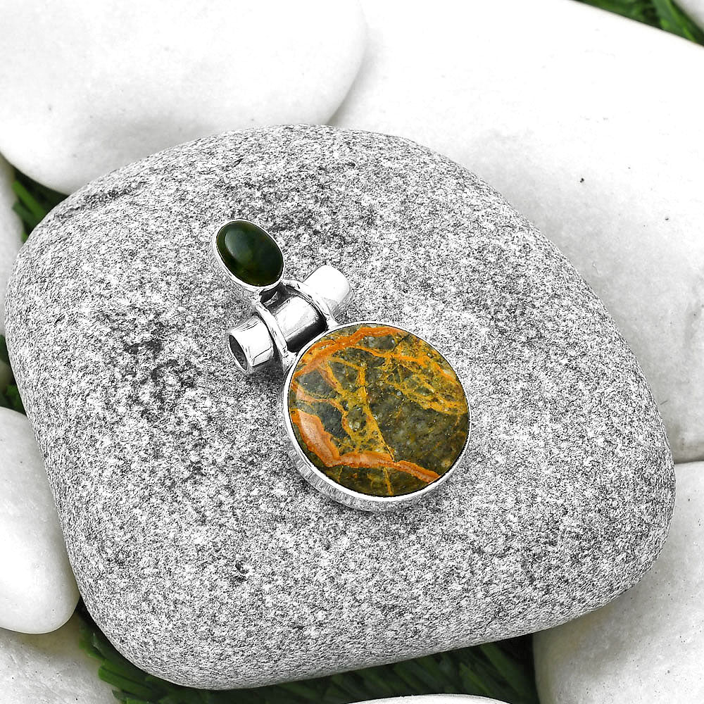 Moroccan Yellow Jacket Jasper & Chrome Chalcedony Pendant P-1159 SDP127824