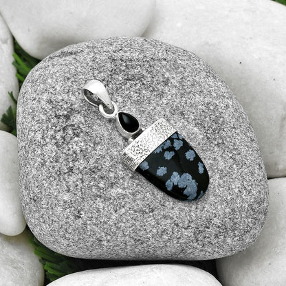 Snow Flake Obsidian & Black Onyx Pendant P-1656 SDP127860