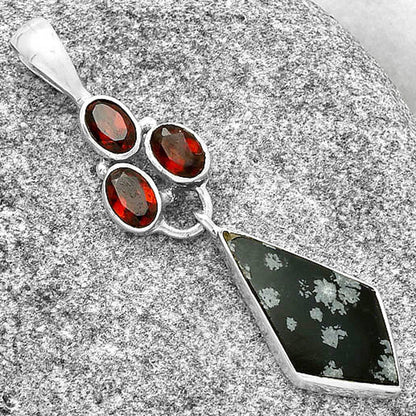 Natural Snow Flake Obsidian & Garnet Pendant P-1203 SDP127902