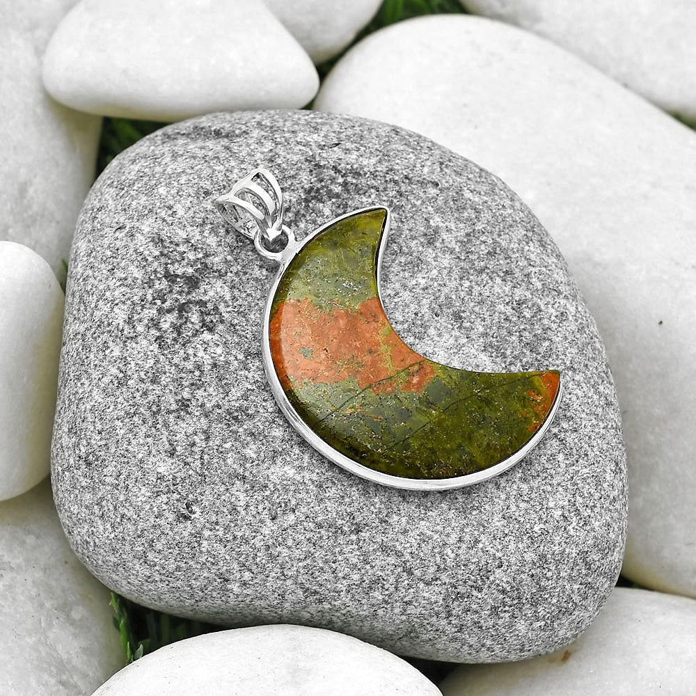 Crescent Moon - Natural Unakite Pendant P-1032 SDP128044