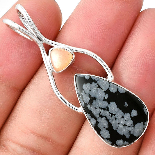 Snow Flake Obsidian & Peach Moonstone Pendant P-1038 SDP128198