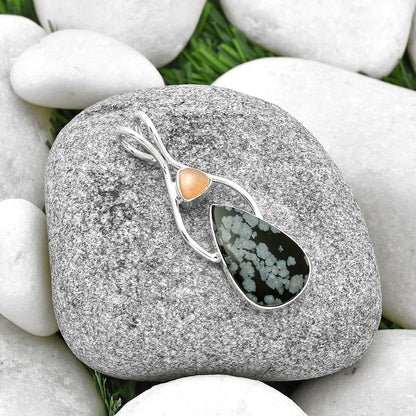 Snow Flake Obsidian & Peach Moonstone Pendant P-1038 SDP128198