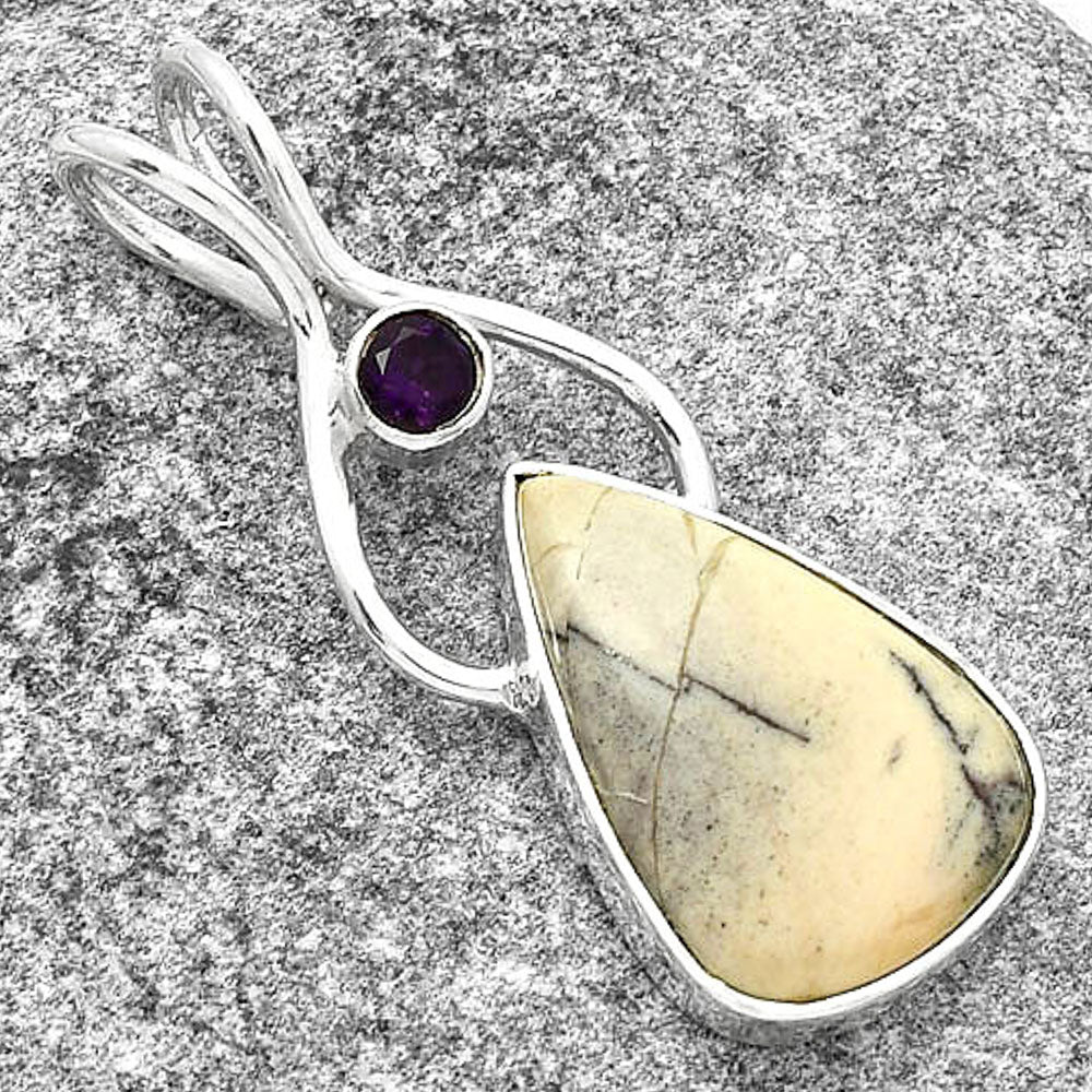 Natural Porcelain Jasper & Amethyst Pendant P-1038 SDP128202