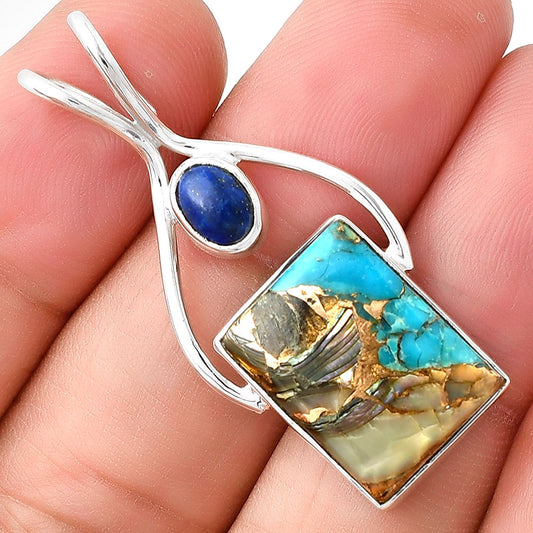 Shell In Black Blue Turquoise & Lapis Lazuli Pendant P-1038 SDP128221