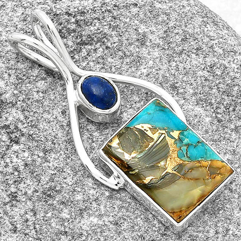 Shell In Black Blue Turquoise & Lapis Lazuli Pendant P-1038 SDP128221