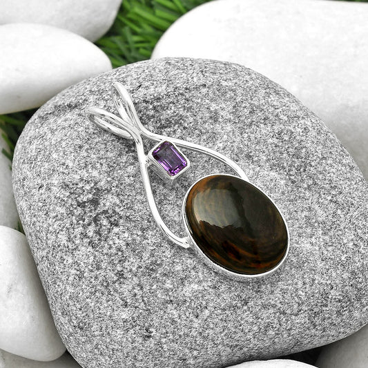 Natural Hypersthene Canada & Amethyst Pendant P-1038 SDP128223
