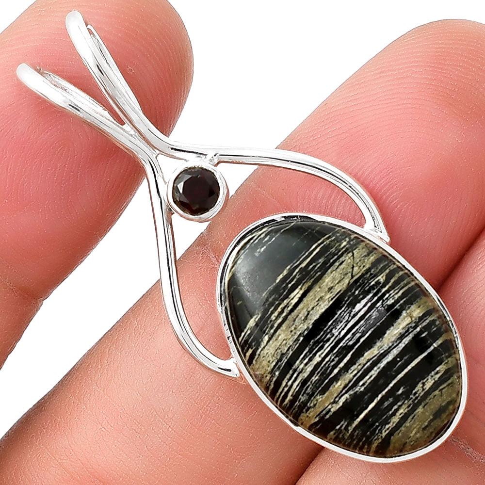 Natural Silver Leaf Obsidian & Garnet Pendant P-1038 SDP128224