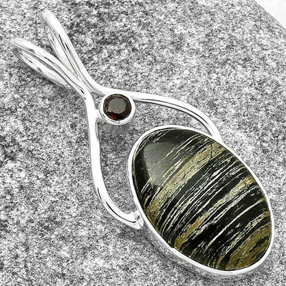 Natural Silver Leaf Obsidian & Garnet Pendant P-1038 SDP128224
