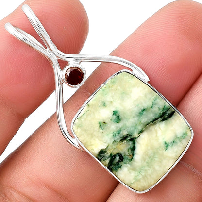 Tree Weed Moss Agate - India & Garnet Pendant P-1038 SDP128235