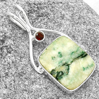 Tree Weed Moss Agate - India & Garnet Pendant P-1038 SDP128235