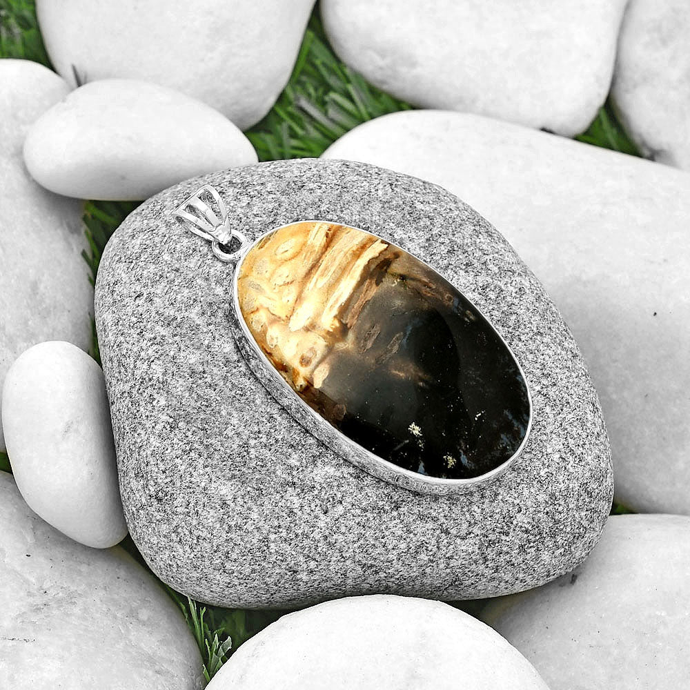 Natural Palm Root Fossil Agate Pendant P-1001 SDP128275