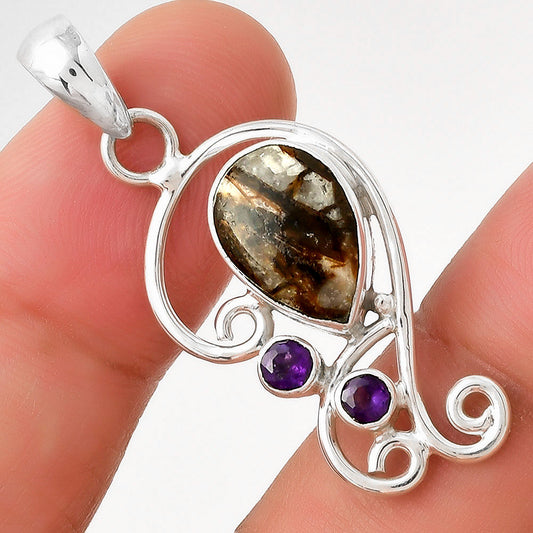 Natural Wild Horse Jasper & Amethyst Pendant P-1039 SDP128908