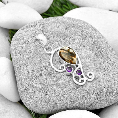 Natural Wild Horse Jasper & Amethyst Pendant P-1039 SDP128908