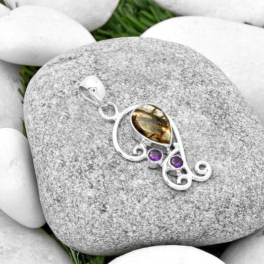 Natural Wild Horse Jasper & Amethyst Pendant P-1039 SDP128908