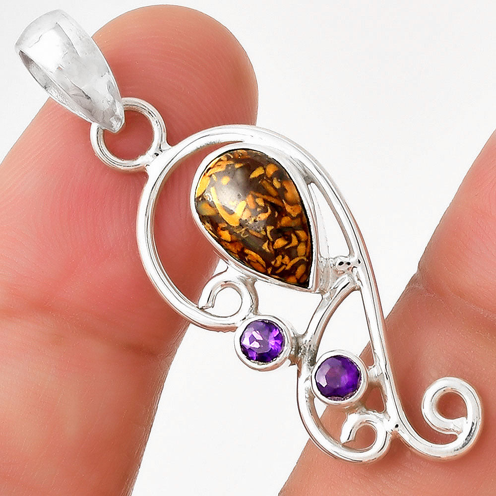 Coquina Fossil Jasper & Amethyst Pendant P-1039 SDP128910