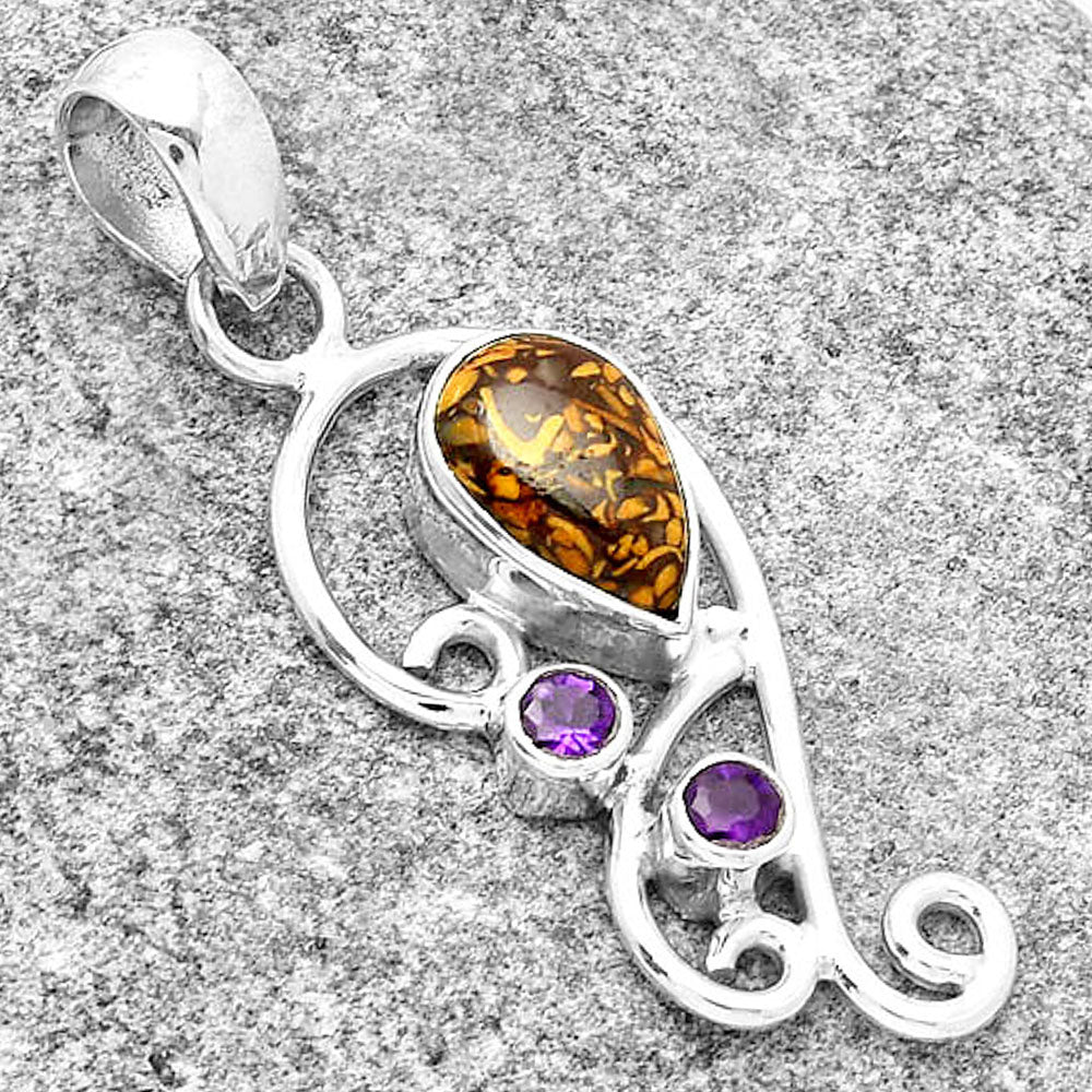 Coquina Fossil Jasper & Amethyst Pendant P-1039 SDP128910