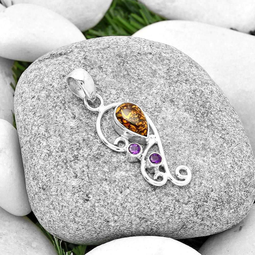 Coquina Fossil Jasper & Amethyst Pendant P-1039 SDP128910