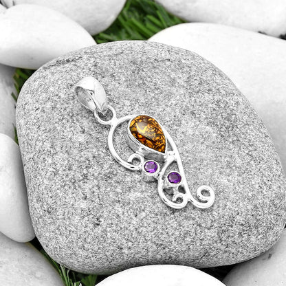 Coquina Fossil Jasper & Amethyst Pendant P-1039 SDP128910