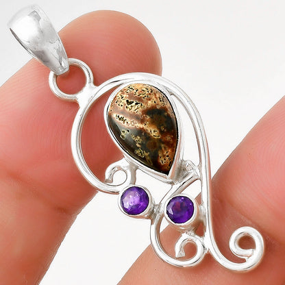 Natural Viper Skin Jasper & Amethyst Pendant P-1039 SDP128916