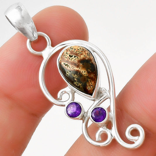 Natural Viper Skin Jasper & Amethyst Pendant P-1039 SDP128916