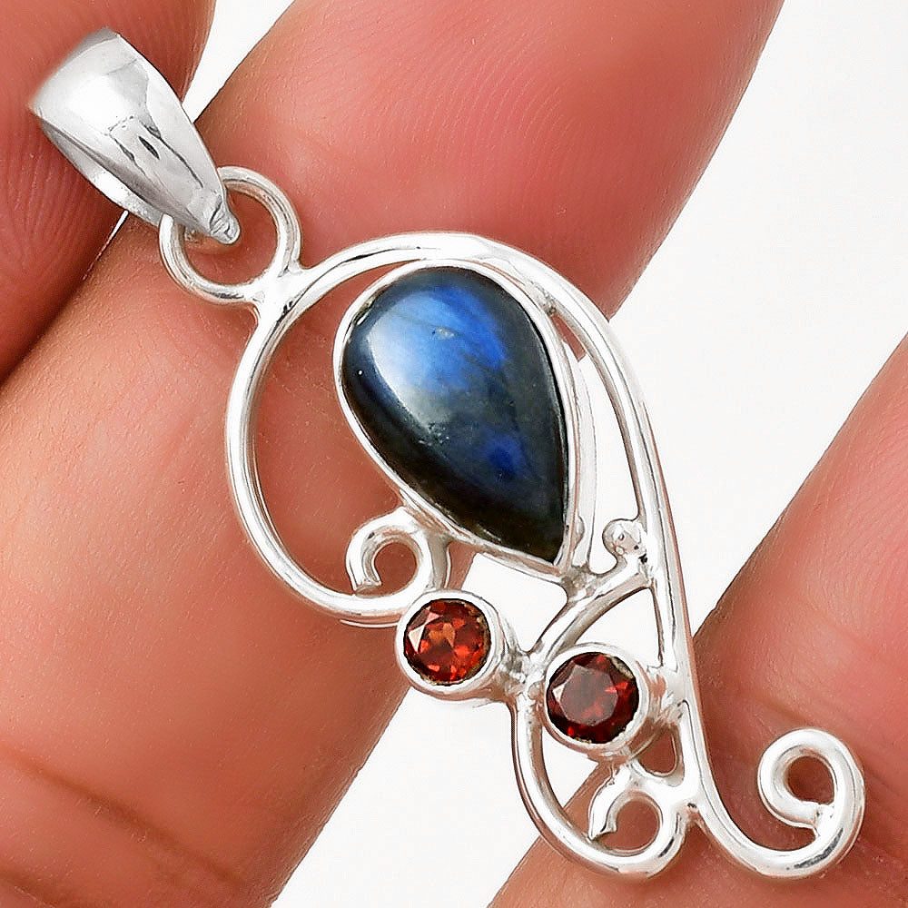 Natural Blue Fire Labradorite & Garnet Pendant P-1039 SDP128930