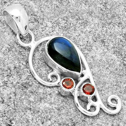 Natural Blue Fire Labradorite & Garnet Pendant P-1039 SDP128930