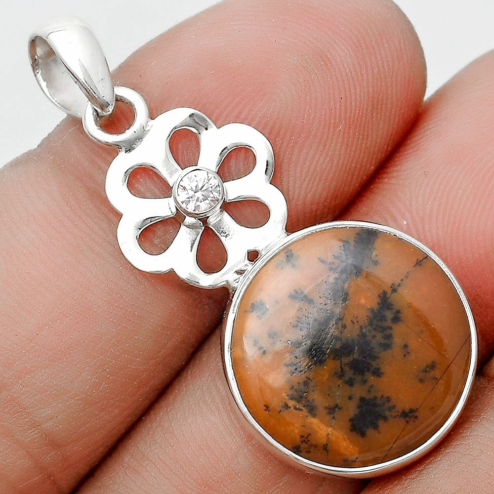 Russian Honey Dendrite Opal & Zircon Pendant P-1634 SDP128947