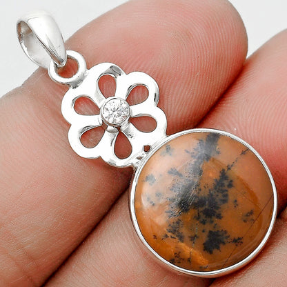 Russian Honey Dendrite Opal & Zircon Pendant P-1634 SDP128947
