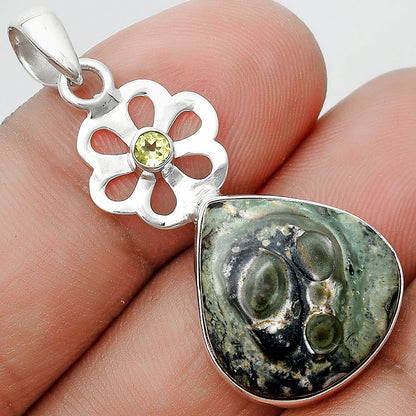 Natural Star Galaxy Jasper & Peridot Pendant P-1634 SDP128950