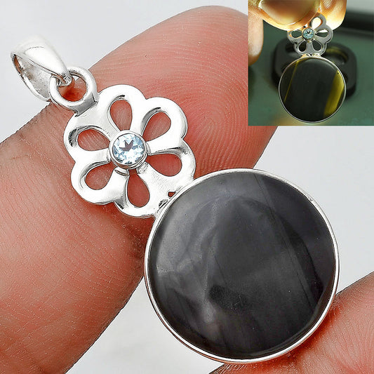 Black Lace Obsidian & Sky Blue Topaz Pendant P-1634 SDP128951