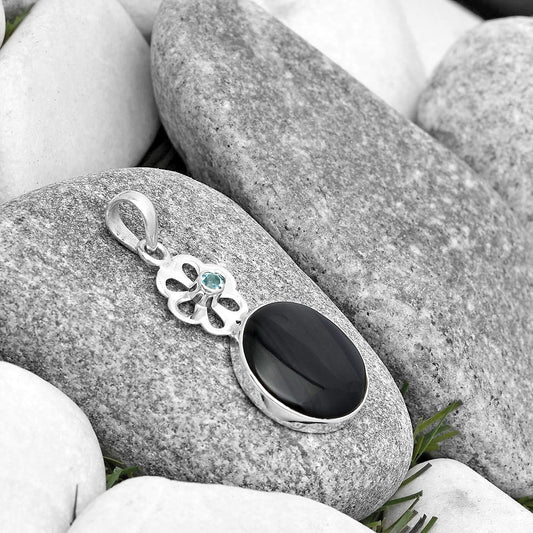 Black Lace Obsidian & Sky Blue Topaz Pendant P-1634 SDP128951